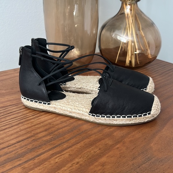 Eileen Fisher Lace LT Black Leather Espadrille Flats - Picture 3 of 9